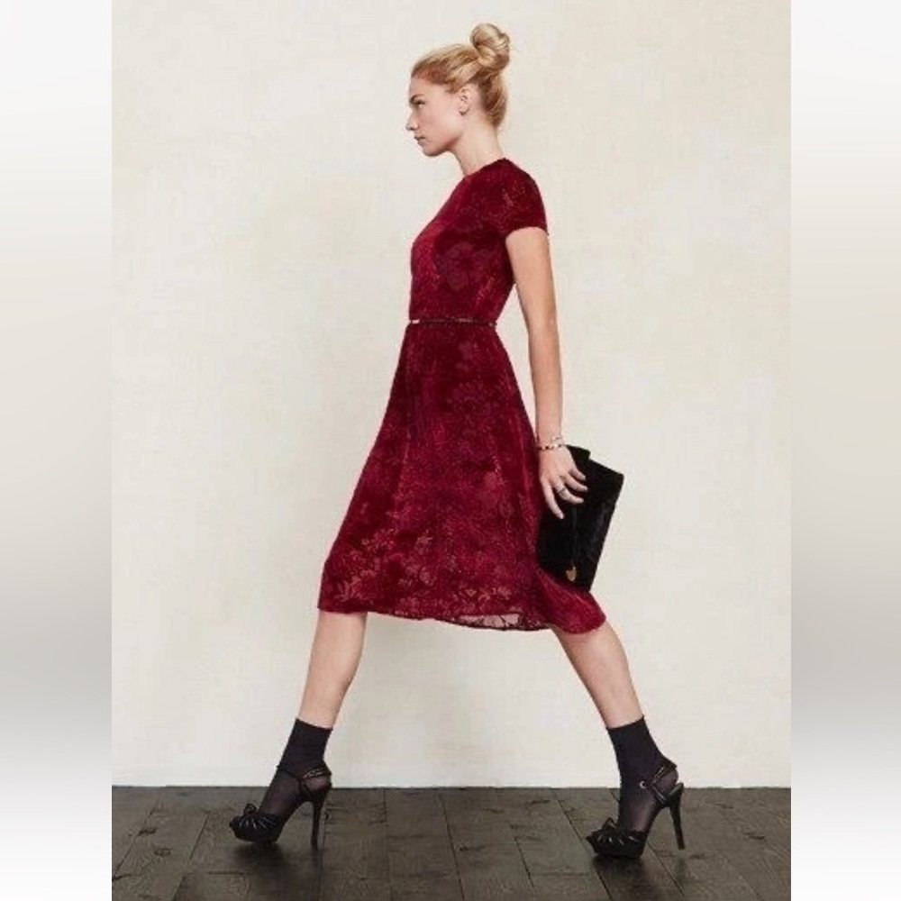Reformation Bettina Jacquard Holiday Crimson Dress Size Small - Picture 2 of 6
